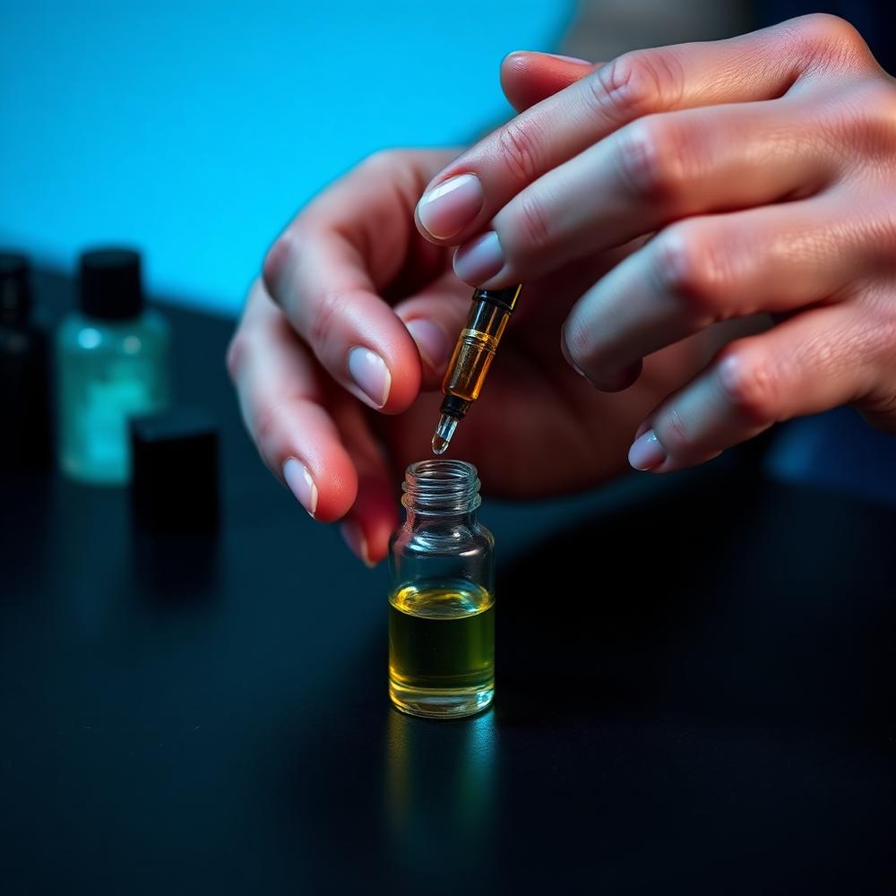 Fragrance oils being blended with a pipette in the Scentence Lab