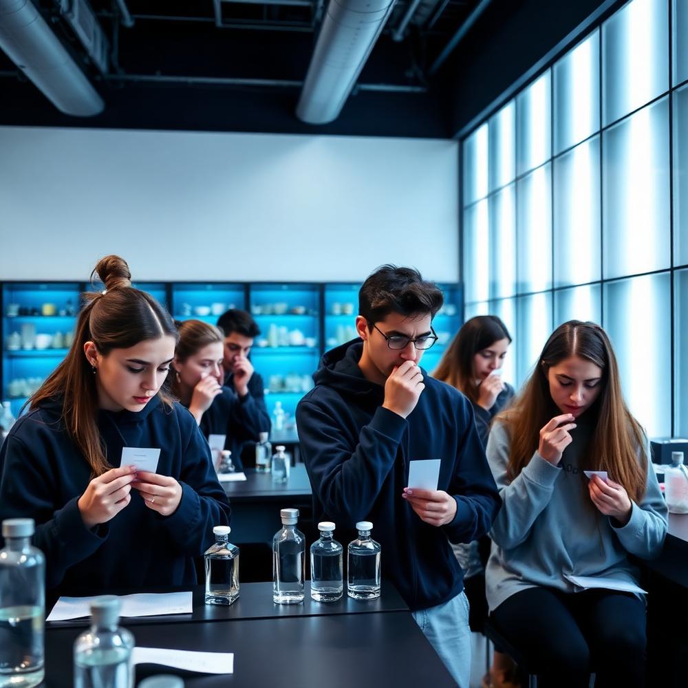 Students evaluating fragrance blotters during a perfumery practical